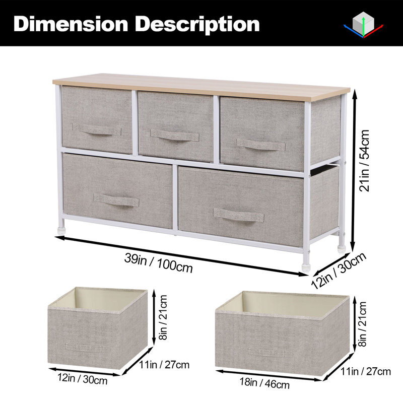5 Drawer Storage Drawer, Beige