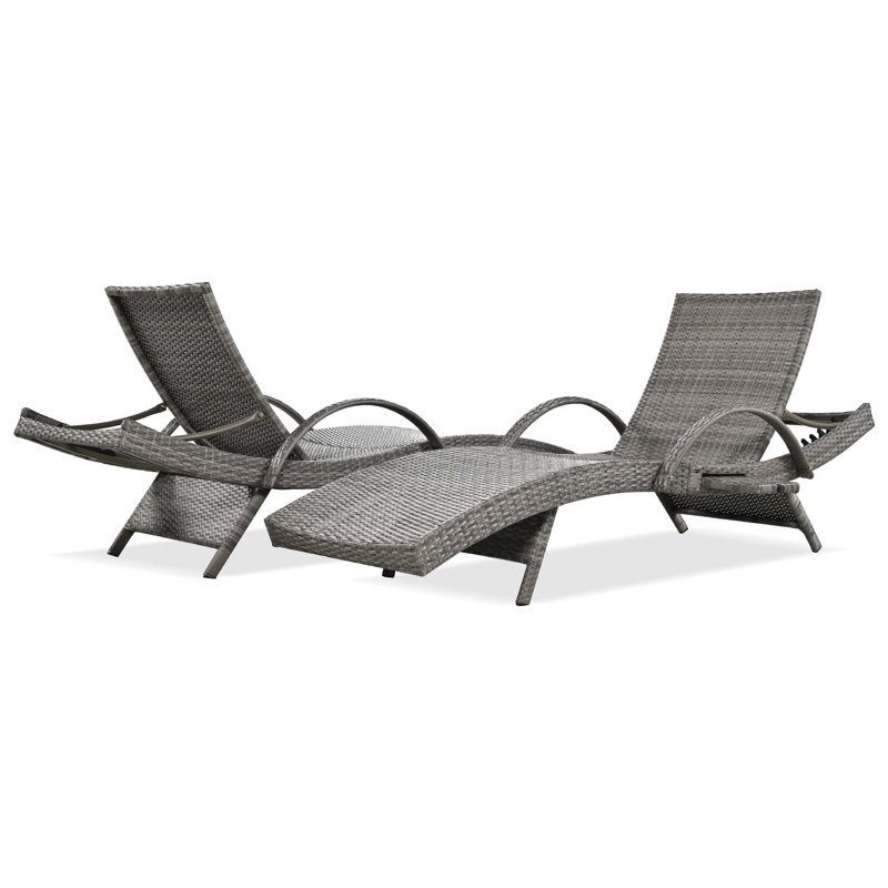 Ensemble de chaise longue en osier Burgunda, Gris
