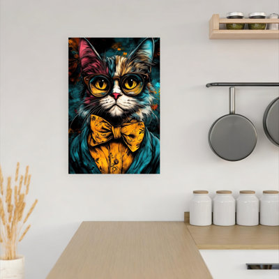 «Dapper Cat with Glasses Colorful Elegant Vibrant Cat Portrait», art mural