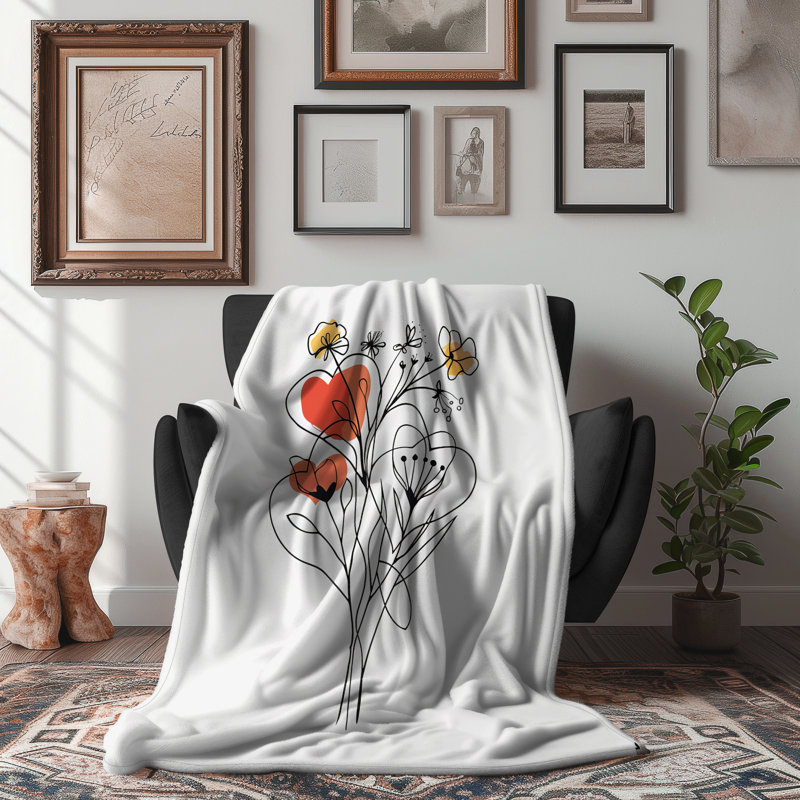 Floral Minimalist Lines - couverture en sherpa de qualité supérieure 1 pièce - impression d'art luxueux, Lit simple