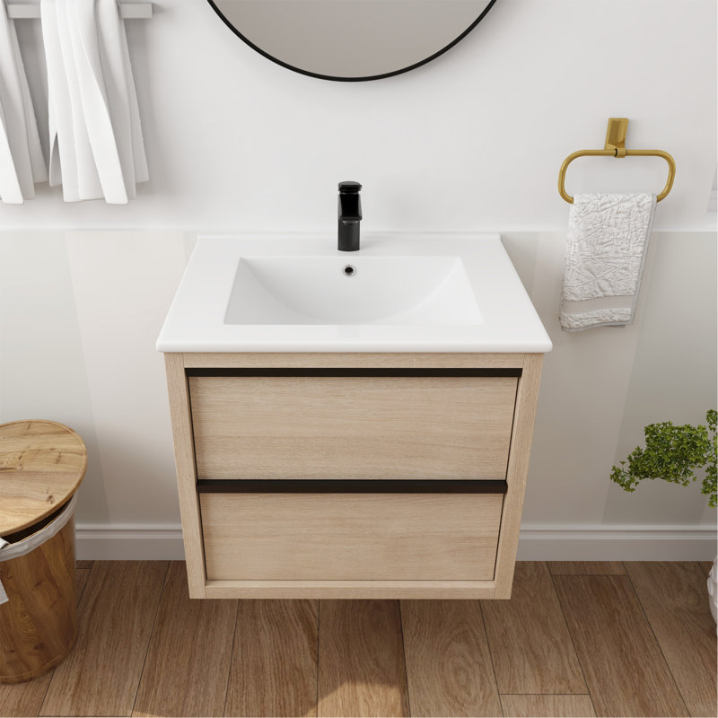 Meuble-lavabo 24 po avec 2 tiroirs à fermeture douce, lavabo en céramique blanche