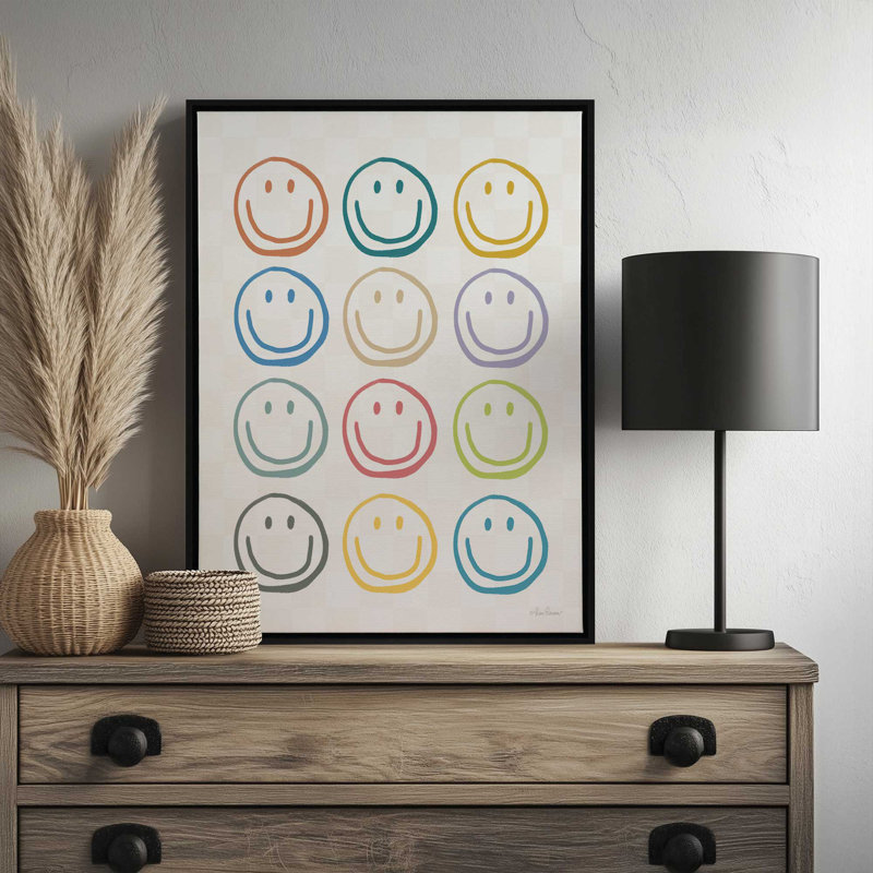 «Smiley faces» par Lisa Larson, reproduction d'art, Toile avec cadre, Noir, L 18 po x H 24 po