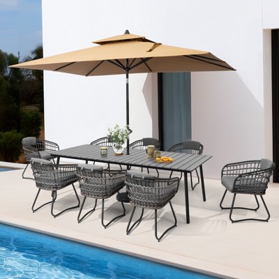 Marles 8 Person Rectangular Outdoor Dining Set with Cushions (Set of 9)