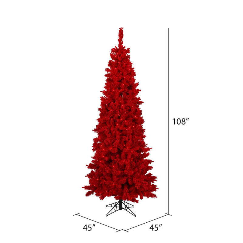 Sapin de Noël artificiel floqué rouge, 9'