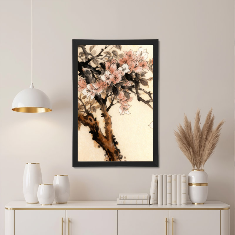 «Cherry Blossom Tree», aquarelle sur toile tendue sur toile, ensemble de 1, H 18 po x l 12 po