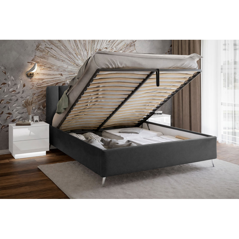 Vicente Upholstered Ottoman Storage Bed, Blue, European Kingsize