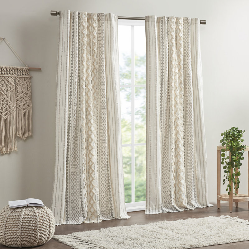 Rideau simple en coton Imani, L 50 po x L 84 po, Ivoire ivoire
