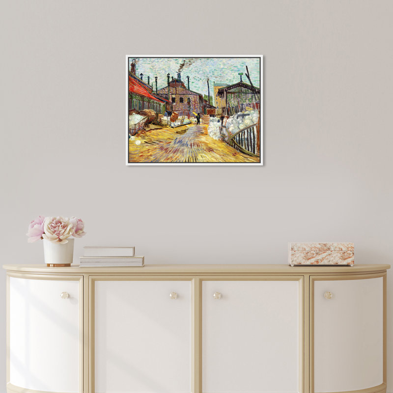 L'usine par Vincent Van Gogh - Peinture, H 17 po x l 20 po, Cadre blanc