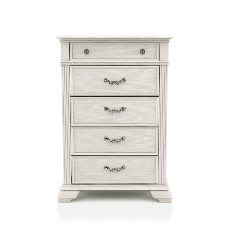 Commode 5 tiroirs Adames, Blanc