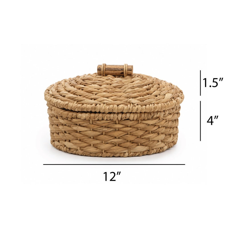Panier chauffe-pain Éange en jonc de mer tressé à la main avec pierre chauffante en terre cuite, motif gerbe de blé, rond, naturel, avec couvercle