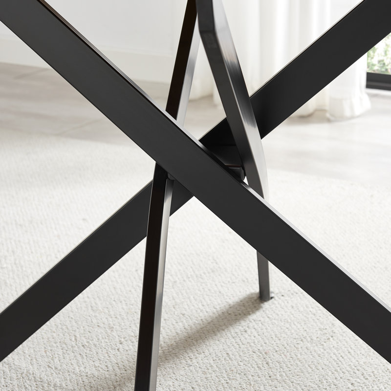 Aminata Veneer & Metal Round Dining Table With Eubanks Fabric Chairs - Modern Statement Design, Dark Grey, 6