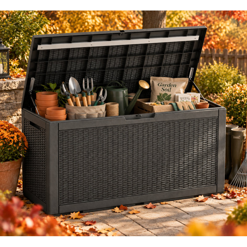 Boîte de rangement 110 gallons, 24.5" H x 48" W x 21.5" D, Noir