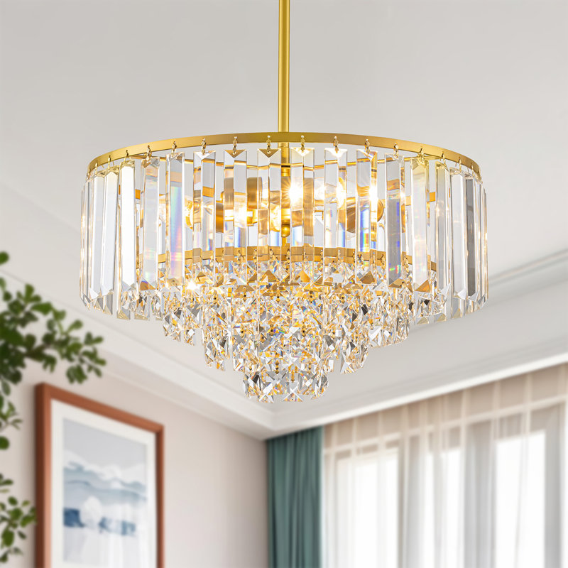 Modern 4-Tier Crystal Chandelier, Gold, 3 Lights