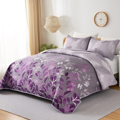 3 Pieces Soft Microfiber Lightweight Gradient Floral Quilt Set