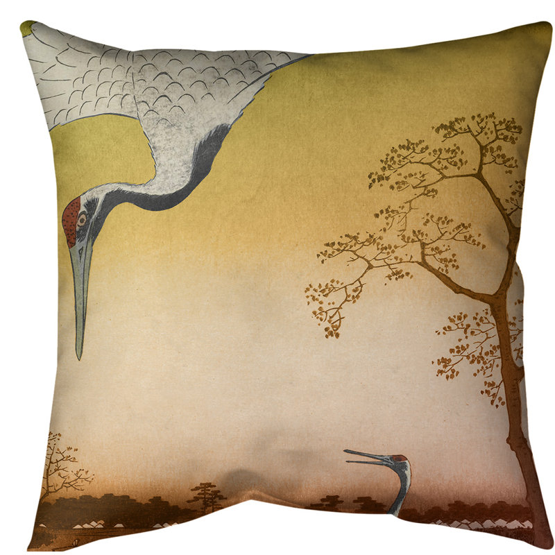Insert de coussin décoratif japonaise grues, Duvet synthétique, 16 po x 1 po, Dégradé orange
