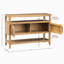 Toasted Almond Console Table With 2 Door Compartments And Stability Ample Storage Doors
