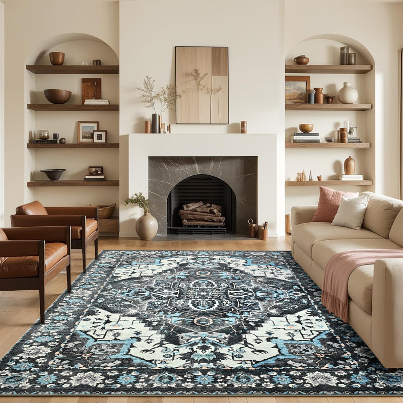 Straub Large Tranditional Rugs Living Room Rug Washable Bedroom Rug Non-Slip Colorful Vintage Accent Floor Carpet For Home DecorBlack
