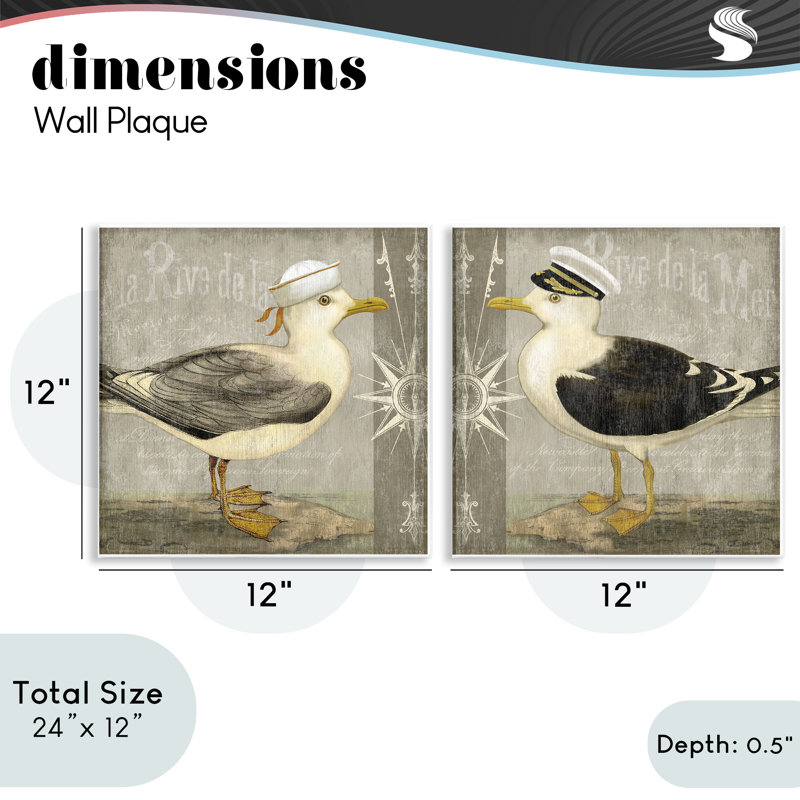 Ensemble de 2 plaques murales Little Seagulls with Hats, par Suzanne Nicoll