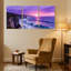 Paysage et nature, coucher de soleil mauve, océan, vagues, falaises, oiseaux, ciel, ensemble de 3 impressions sur toile-1568728486