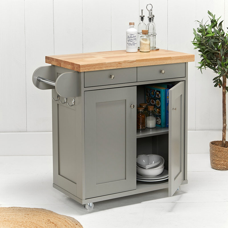 Solid Wood Top Kitchen Island, Grey