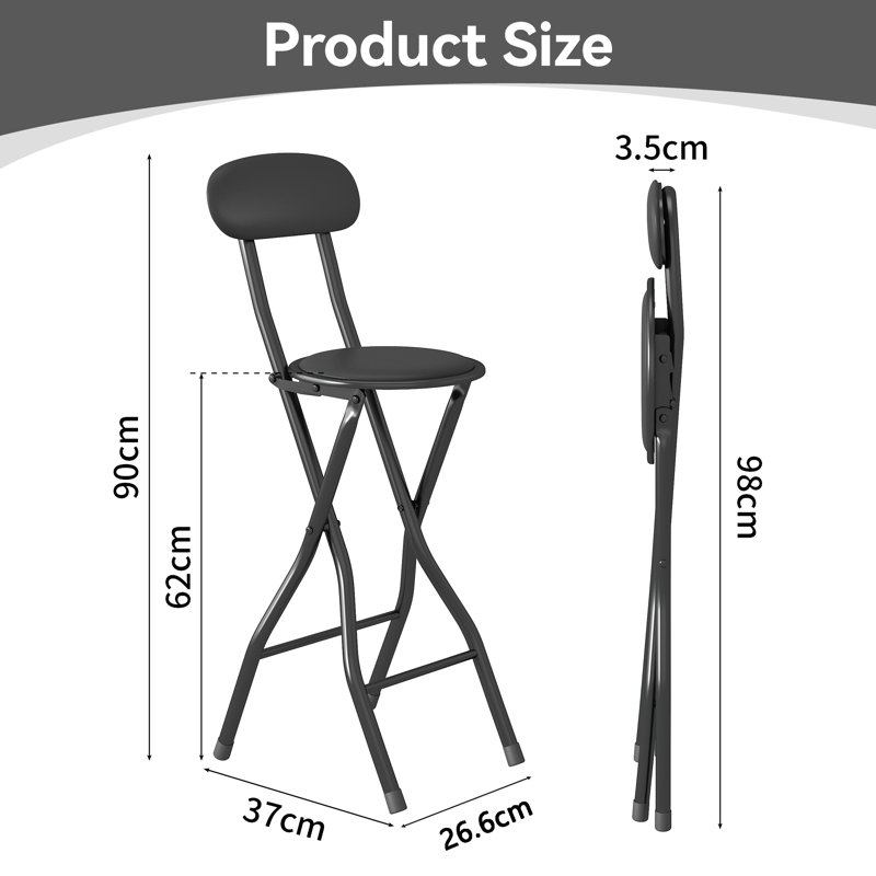 Upholstered Counter Stool with Metal Frame, Black