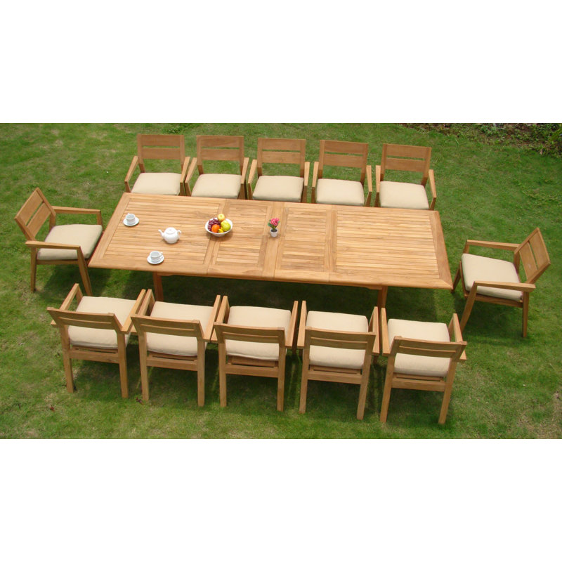 Jairo Rectangular Teak Dining Set, 29.5" H x 82" L x 42.5" W, 12