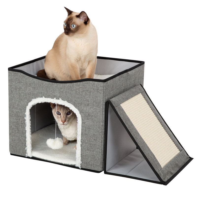  Centre de jeu et de chat pliable avec boule de suspension interactive pour chatons de 7 lb ou moins, avec lit plateforme à coussin.