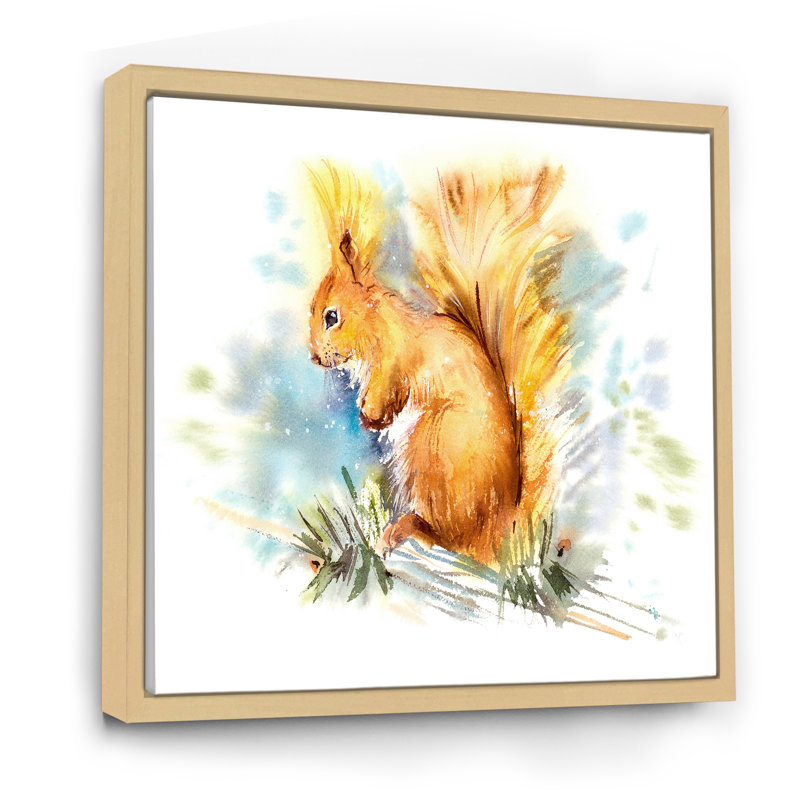 Portrait d'un écureuil roux - peinture sur toile, H 30 po x l 30 po x P 1 po, Cadre flottant en érable