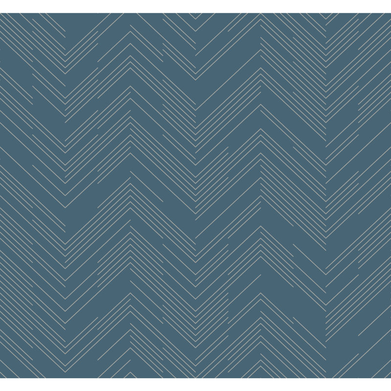 Chevron Metallic Wallpaper Roll, Blue/Silver
