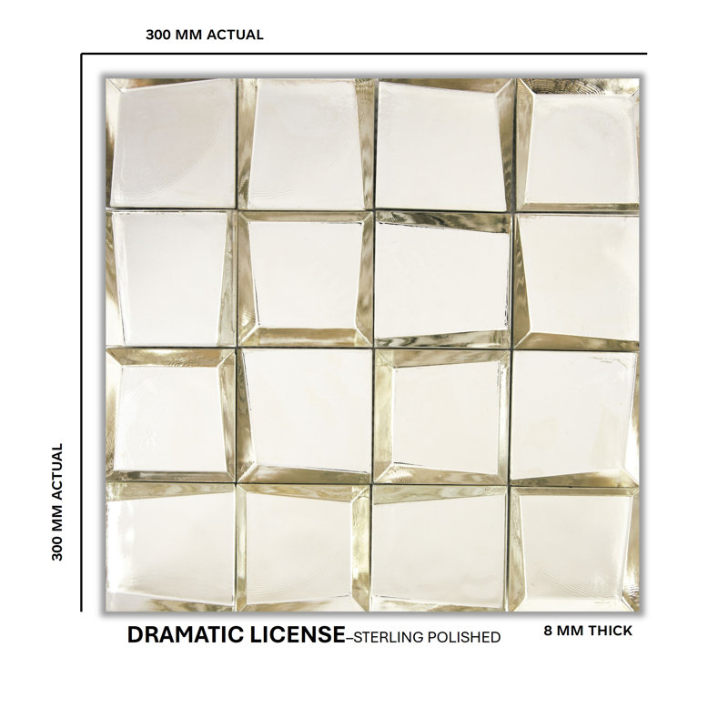 Dramatic License 2.95 in. x 2.95 in. Grid Tile, Sterling Polished