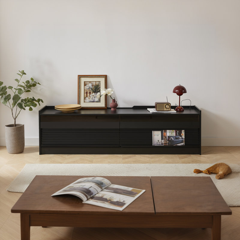 Modern TV Stand With Ample Storage,4 Drawer Design With Tempered Glass ,Built-In Charging Ports And Ambient LED Lighting