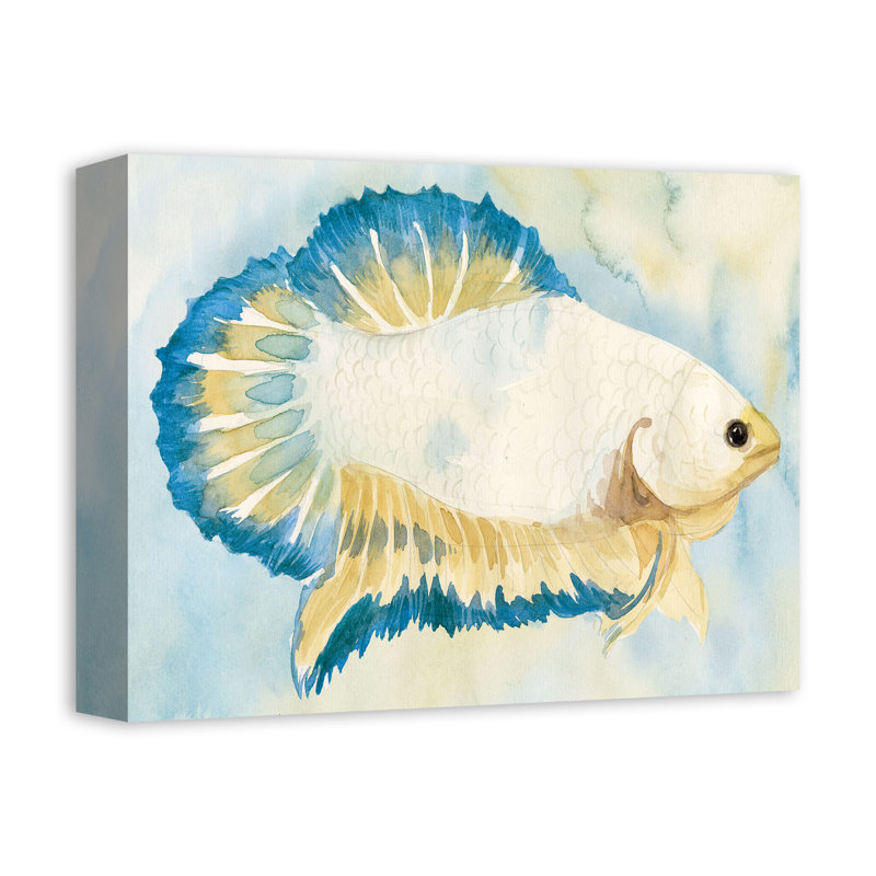 " White And Blue Fish ", 11" H x 14" W x 1.25" D, No Frame