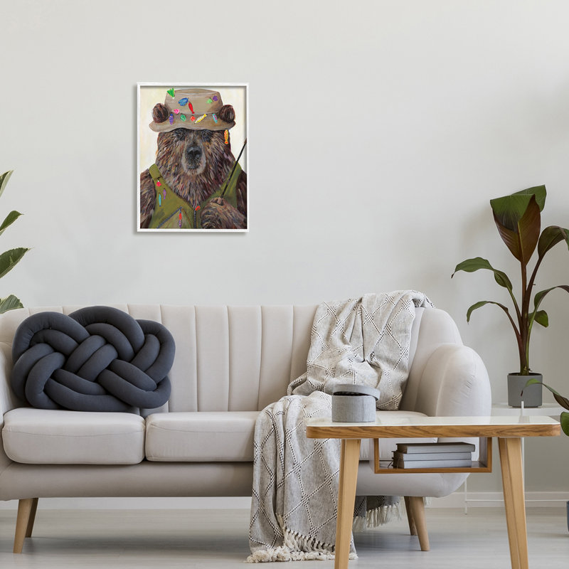 Tenue de pêcheur, grizzly brun, mât de pêche par Kamdon Kreations - Peinture, H 20 po x l 16 po x P 1,5 po