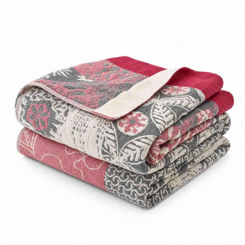 Jeté 100% coton Boho, Paisley Garden Pink