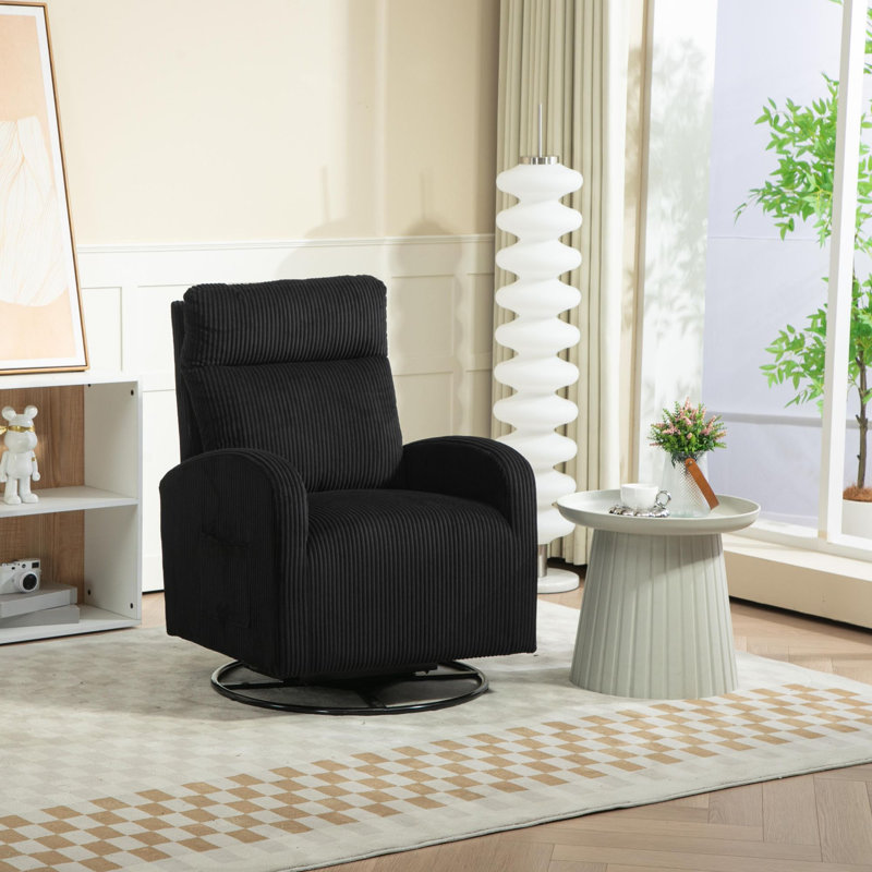 Upholstered Swivel Glider Rocking Chair, Black Corduroy