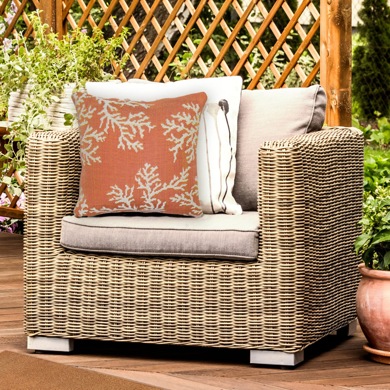 Marina Coral Edge Indoor/Outdoor Square Throw Cushion, Orange/White