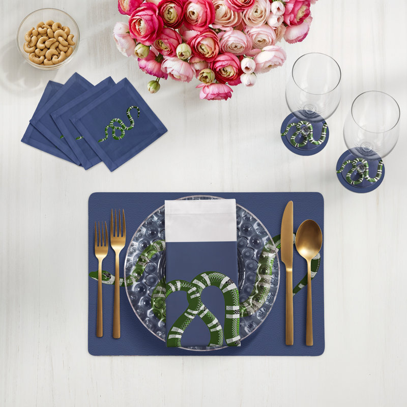 Sous-verres ronds en cuir Serpent, Bleu