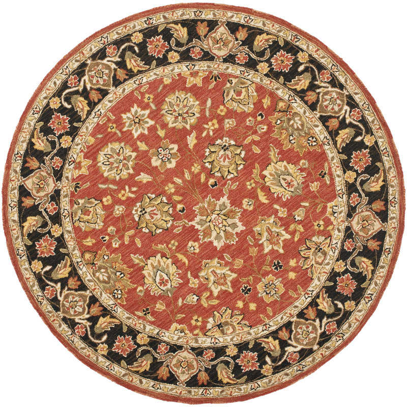 Gruber Hand Hooked Wool Pile Oriental Rug, Round 4'