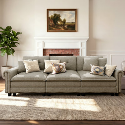 103" Modular Sectional Sofa With Nailhead Trim, Comfy Cloud Couch For Living Room, 3-seater Deep Seat Sofa With Throw Pillow