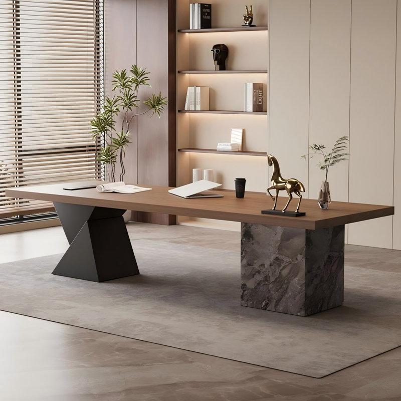 Modern Minimalist Brown Office Desk, 28.74" H x 86.61" W x 31.50" D