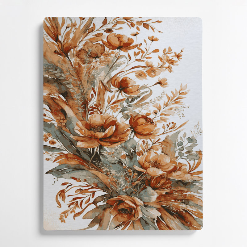 Aquarelle florale 43, art mural gris en métal, H 14 po x l 11 po