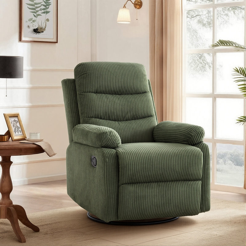 Multiple Colors Corduroy 360° Swivel Glider Recliner Chair For Any Room, Green
