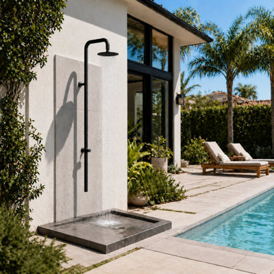 Outdoor Shower Cold Water Only With Rotatable Slim Overhead Rain Showerhead For Garden Pool And Patio