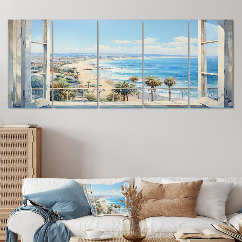 California Shoreline  Window View II - Los Angeles 5 Piece Wall Art Canvas, 28" H x 60" W