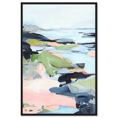 Art Remedy, toile abstraite côtière, cadre blanc, entre les saisons I