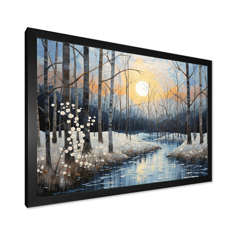 Birch Woods Mystic Moonlight III sur toile, H 34 po x l 44 po x P 1,5 po, Cadre photo noir