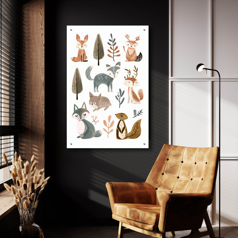 Art mural en verre épique «Cute Animals No 1» par Andreas Magnusson, H 36 po x l 24 po x P 0,2 po
