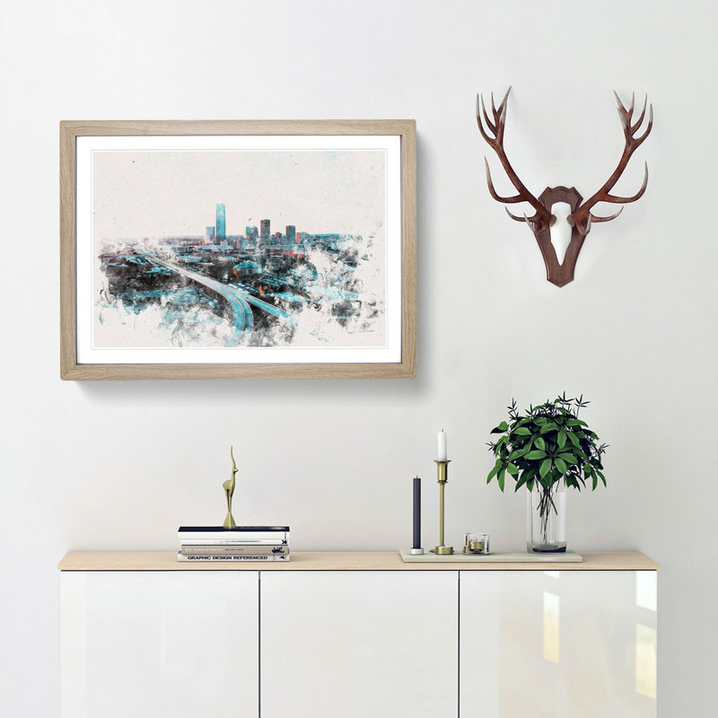 Oklahoma City Skyline - Framed Print, 24cm H x 33cm W x 2cm D, Oak Framed