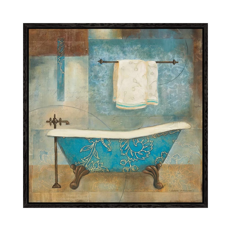 Aqua Spa II by Carol Robinson - Painting on Canvas, Black Framed, 45.72 cm H x 45.72 cm W