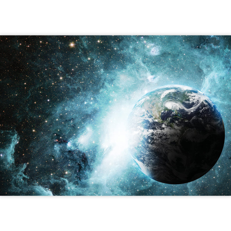Terre entourée de nuances de galaxies bleues, autocollant pour la maison, L 66 po x l 96 po